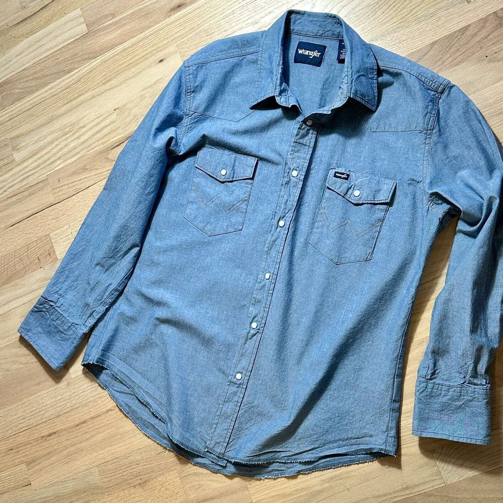 Wrangler Men's Pearl Snap Long Sleeve Denim Western Shirt Size XL